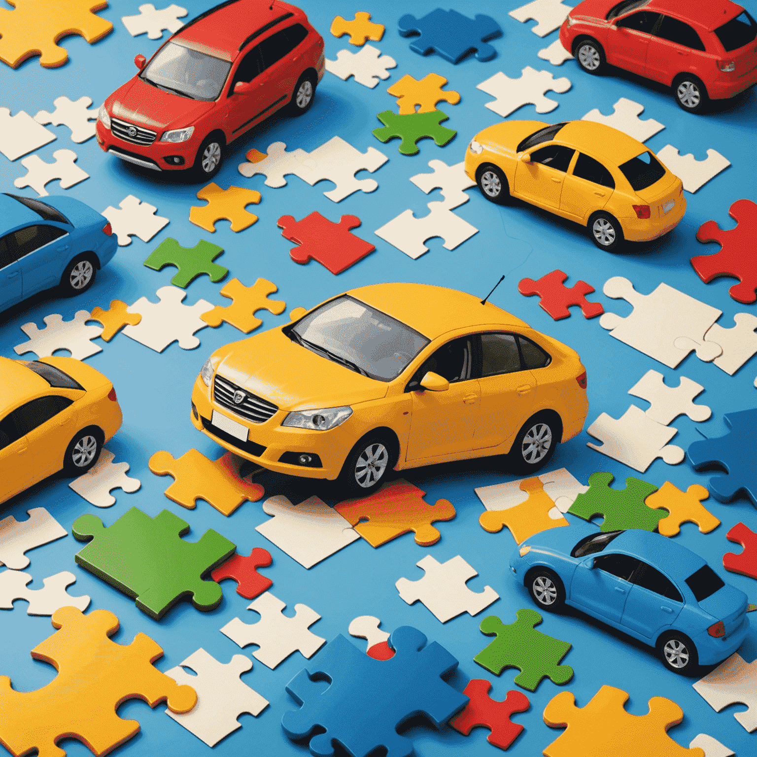 Een illustratie van verschillende verzekeringsadd-ons als puzzelstukjes die in een autoverzekeringspolis passen